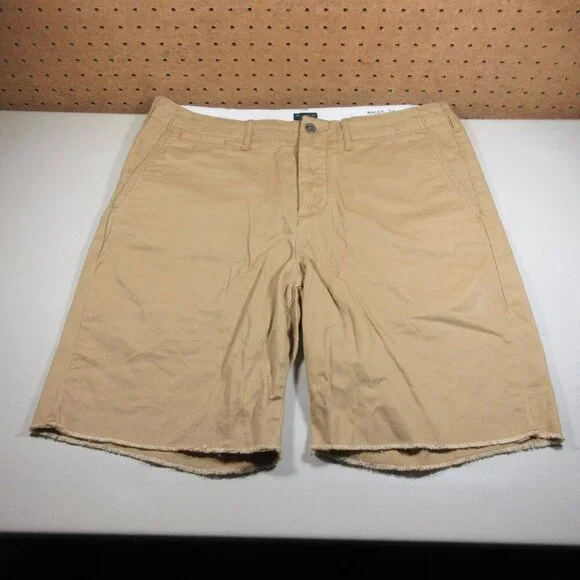 JCrew mens solid khaki raw hem buttonfly chino shorts 34 EUC - Picture 1 of 7
